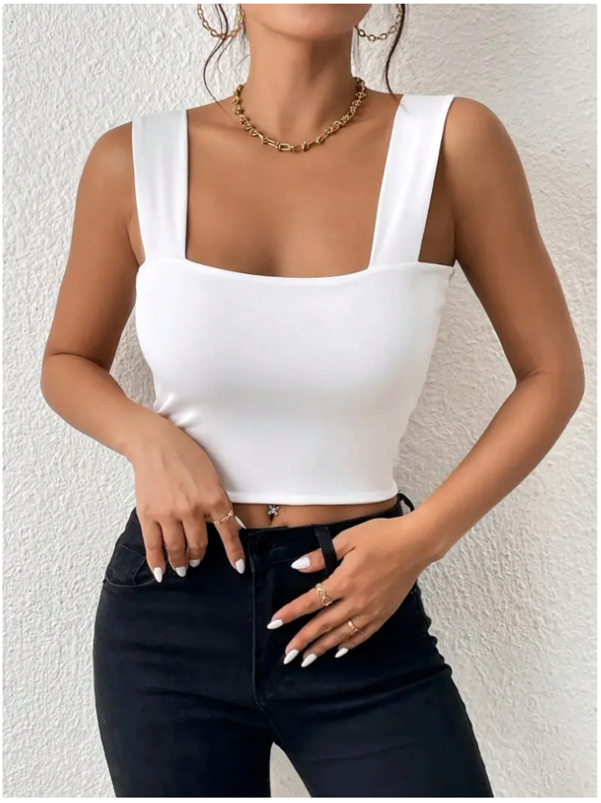 Crop top blanco de tirantes cuello & espalda cuadrada - 5837