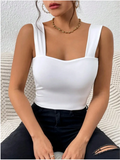 Crop top blanco de tirantes cuello & espalda cuadrada - 5837