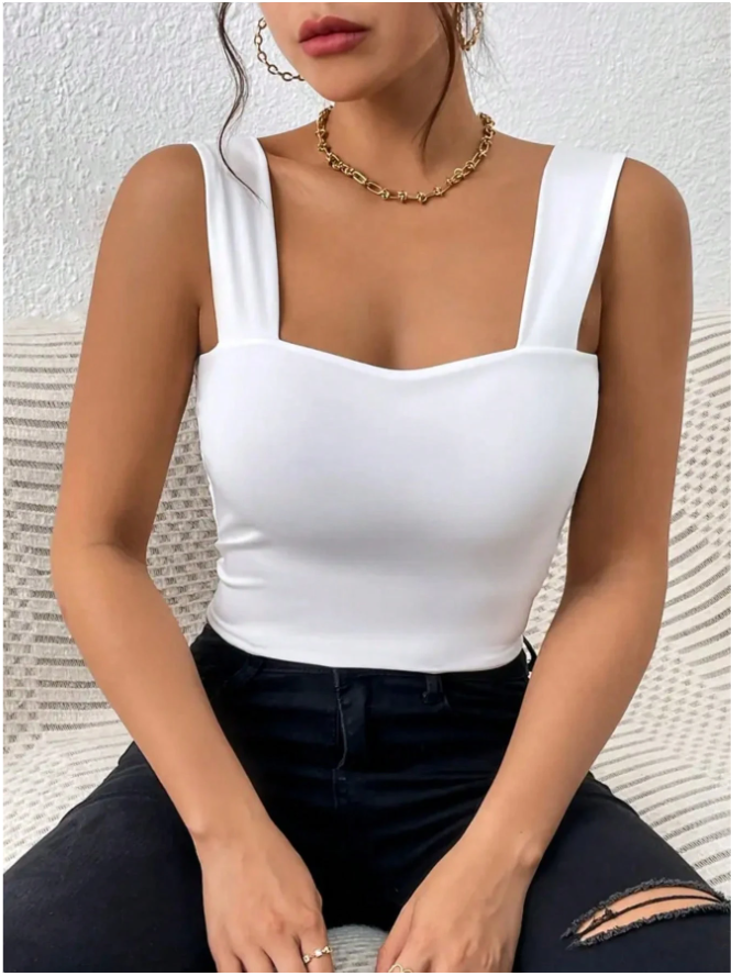 Crop top blanco de tirantes cuello & espalda cuadrada - 5837