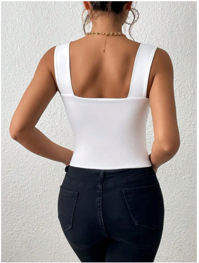 Crop top blanco de tirantes cuello & espalda cuadrada - 5837