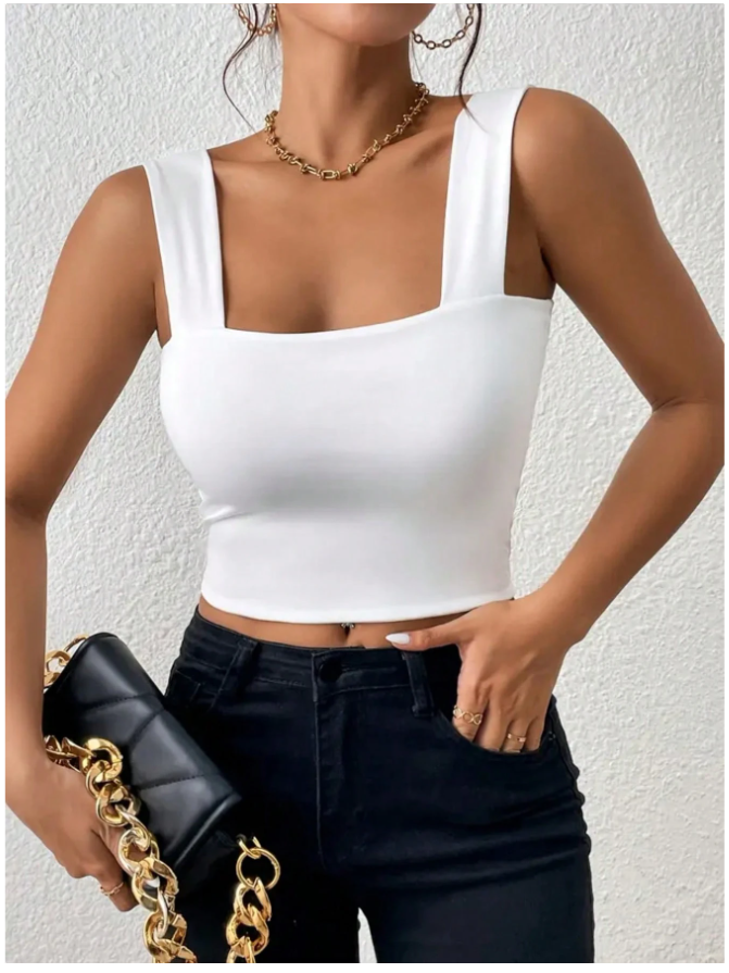 Crop top blanco de tirantes cuello & espalda cuadrada - 5837