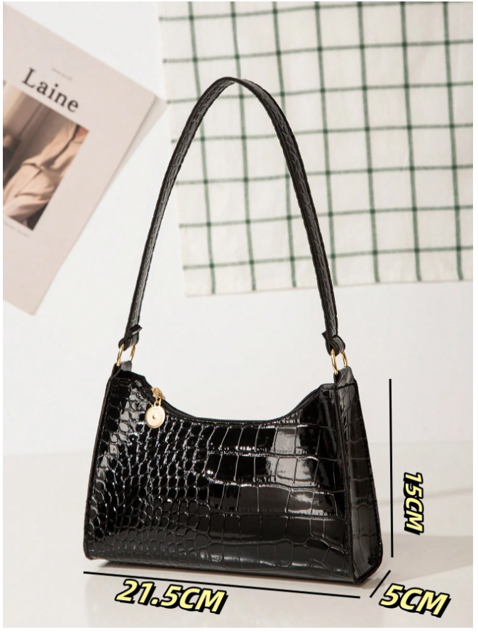 Cartera negra diseño piel de cocodrilo - 5838