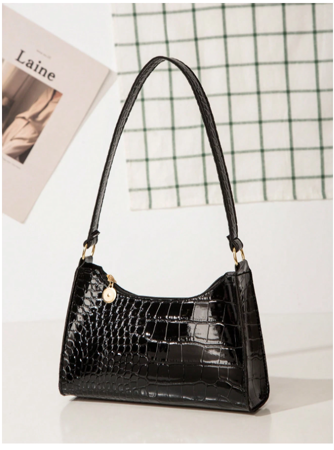 Cartera negra diseño piel de cocodrilo - 5838