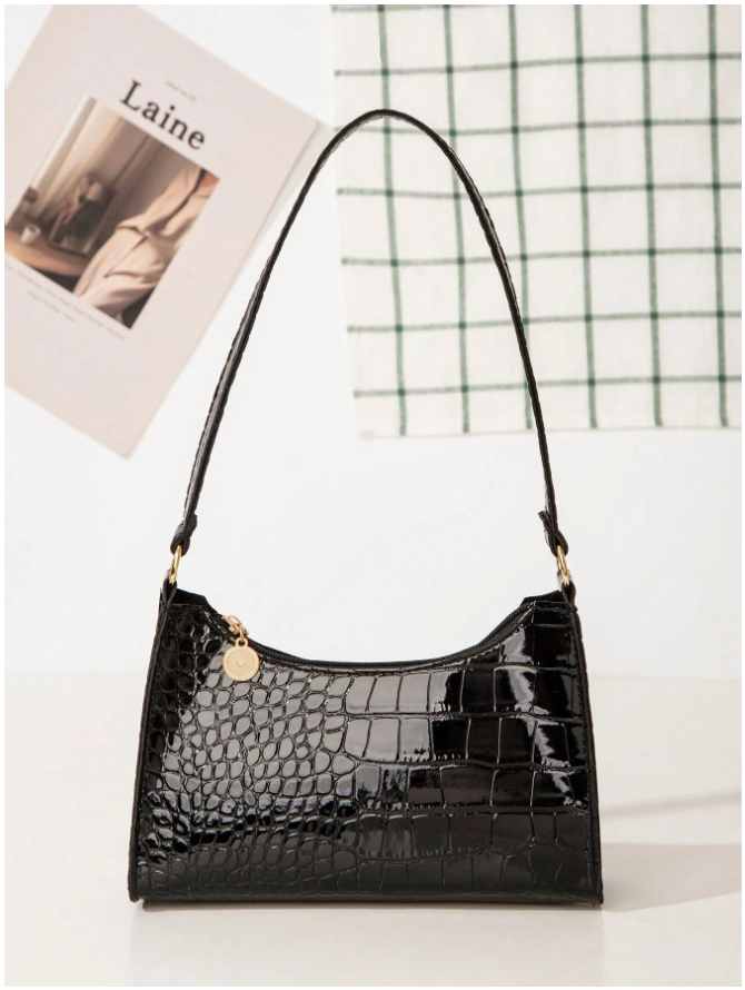 Cartera negra diseño piel de cocodrilo - 5838