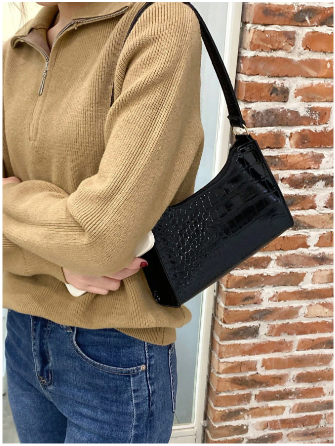 Cartera negra diseño piel de cocodrilo - 5838