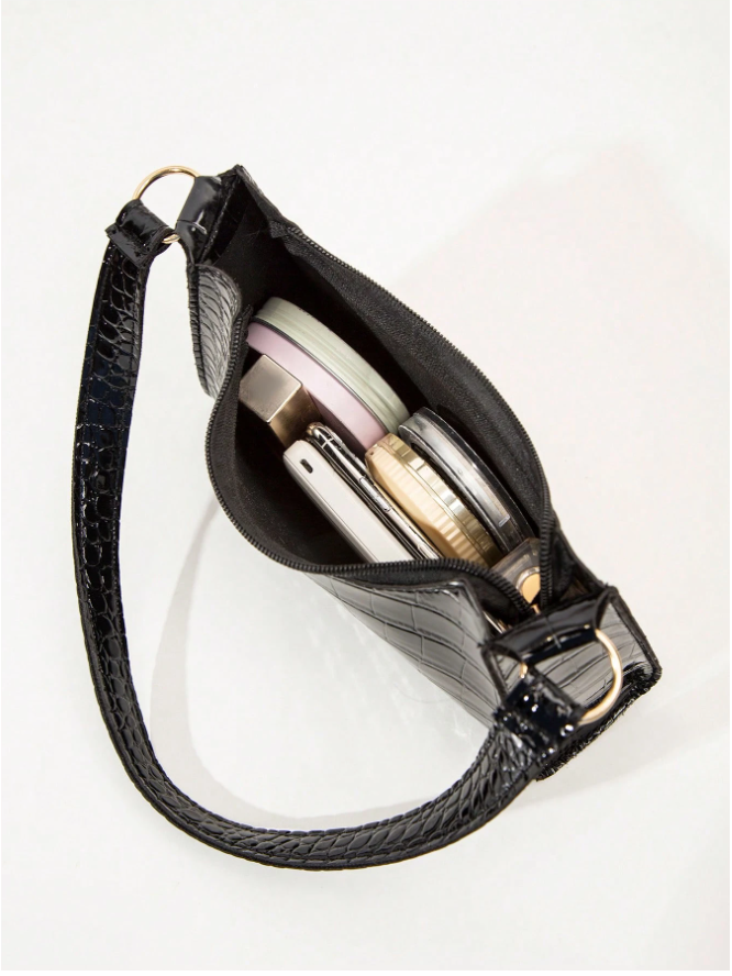 Cartera negra diseño piel de cocodrilo - 5838