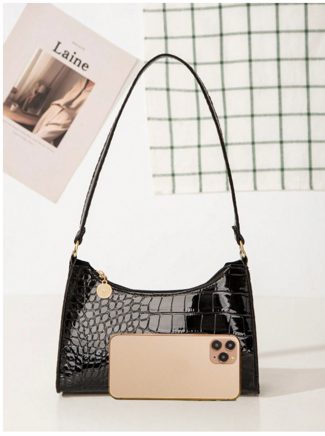Cartera negra diseño piel de cocodrilo - 5838