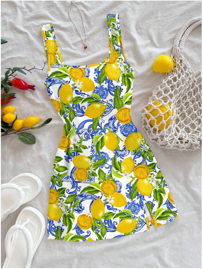 Vestido corto de tirantes estampado limones - 5840