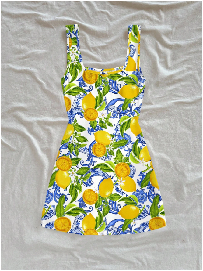 Vestido corto de tirantes estampado limones - 5840