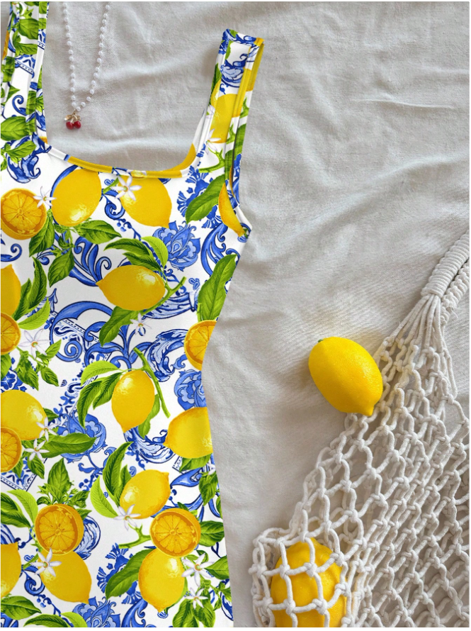 Vestido corto de tirantes estampado limones - 5840