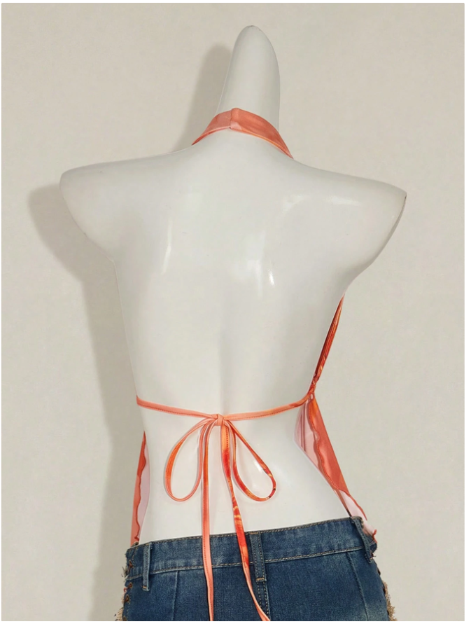 Crop top naranja floral abertura en centro espalda descubierta - 5844