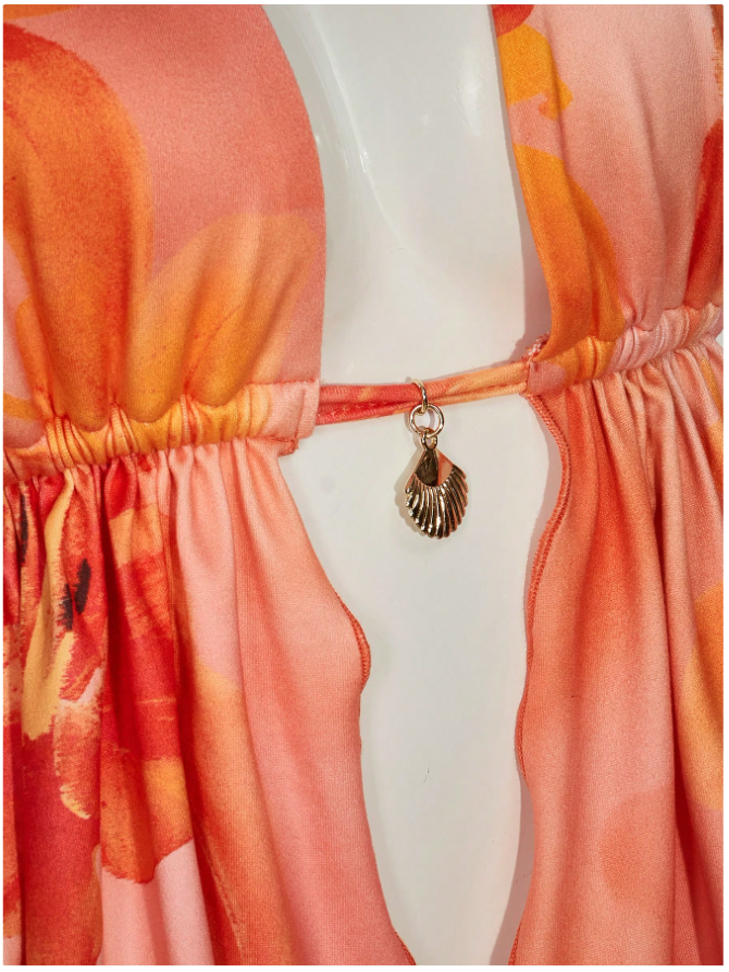 Crop top naranja floral abertura en centro espalda descubierta - 5844