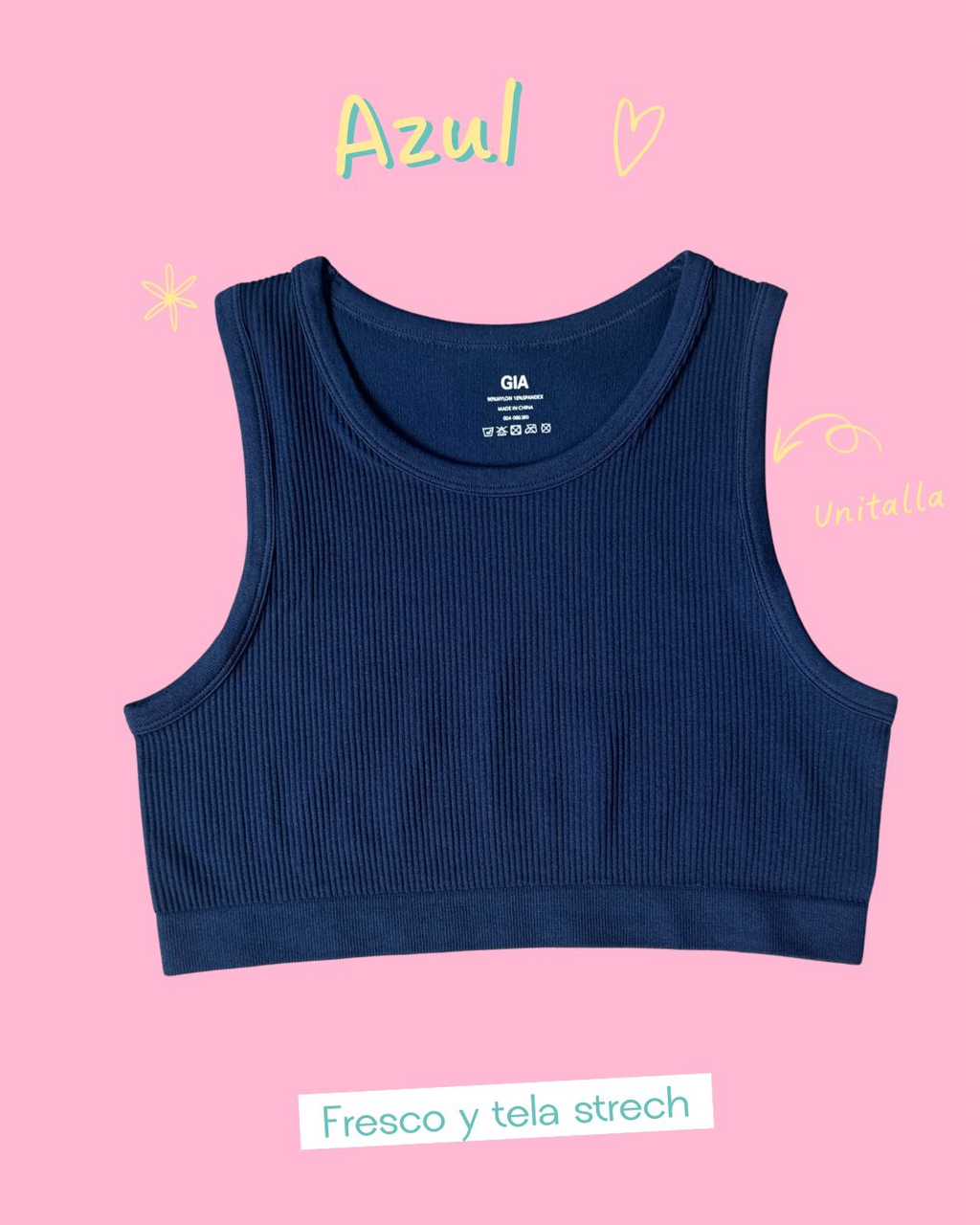 Crop top azul básico cuello circular - 5845AZ