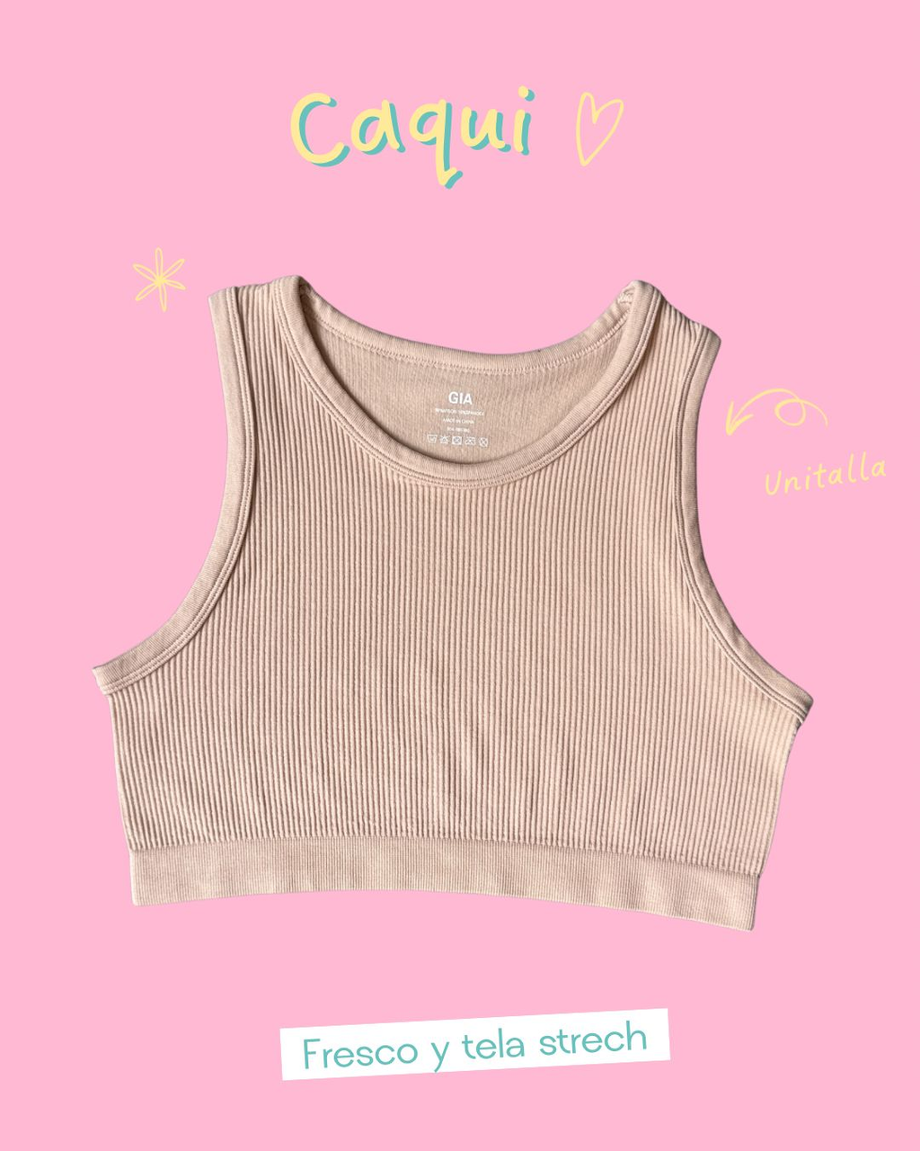 Crop top caqui básico cuello circular - 5845CA