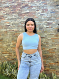 Crop top celeste básico cuello circular - 5845CE
