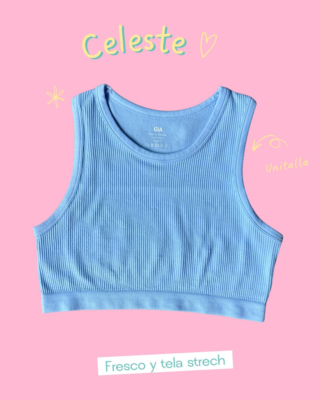 Crop top celeste básico cuello circular - 5845CE