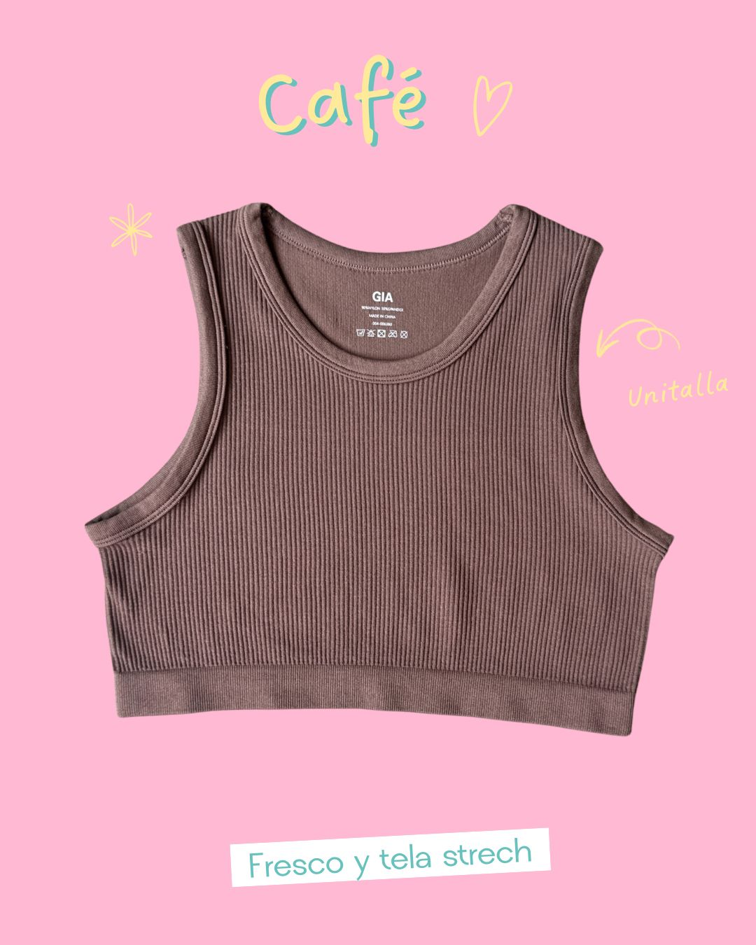 Crop top café básico cuello circular - 5845CF