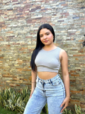 Crop top gris básico cuello circular - 5845GR