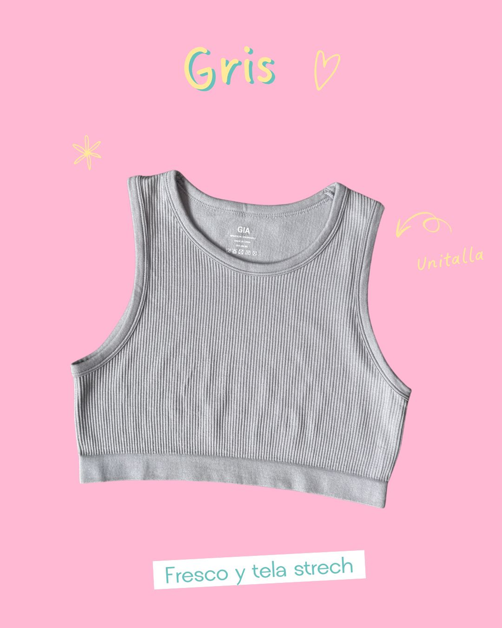 Crop top gris básico cuello circular - 5845GR