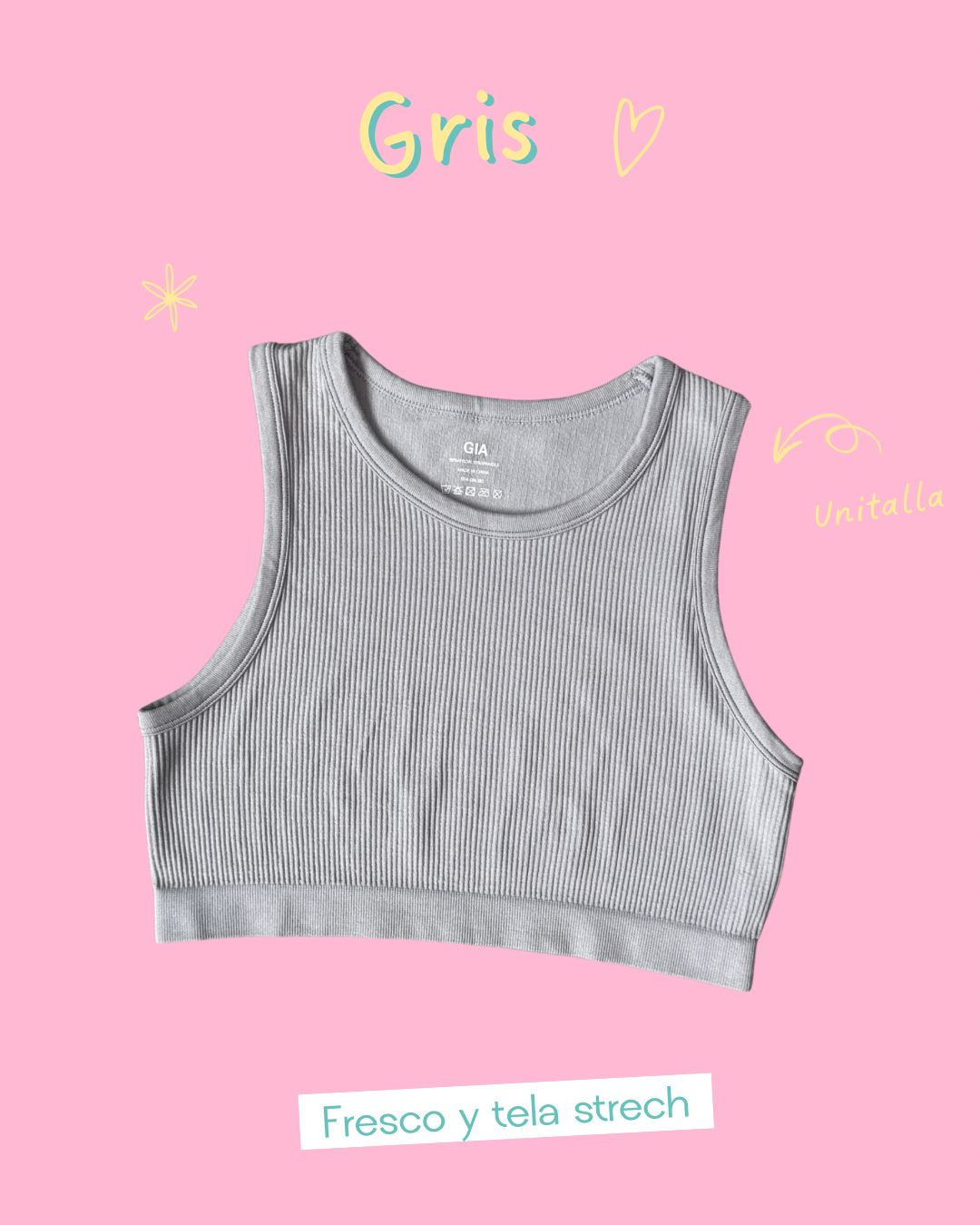 Crop top gris básico cuello circular - 5845GR