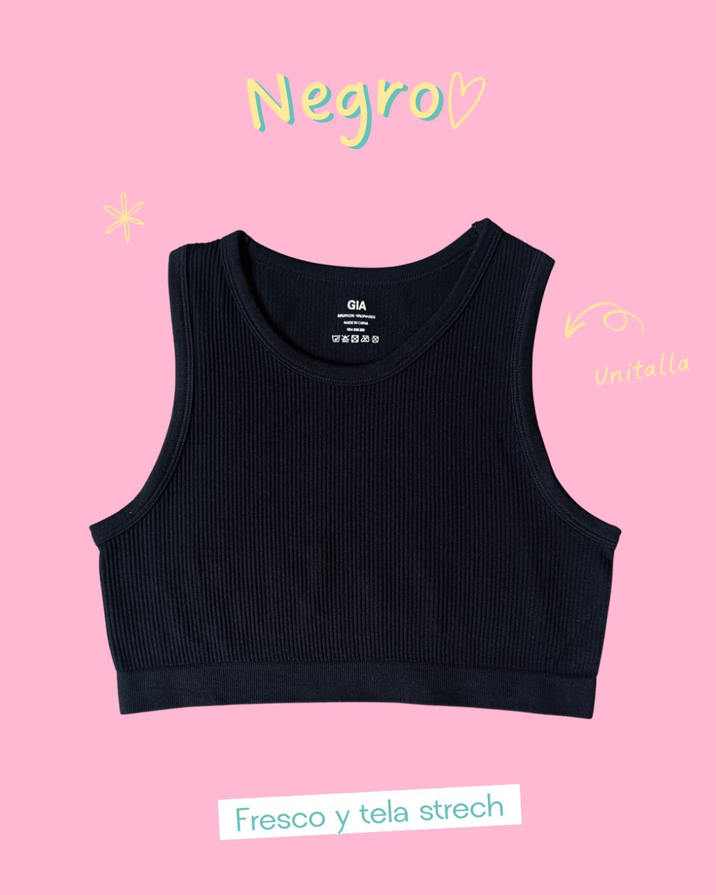 Crop top negro básico cuello circular - 5845NE