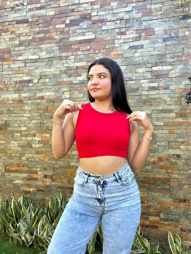 Crop top rojo básico cuello circular - 5845RJ