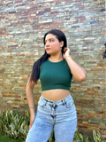 Crop top verde básico cuello circular - 5845VE