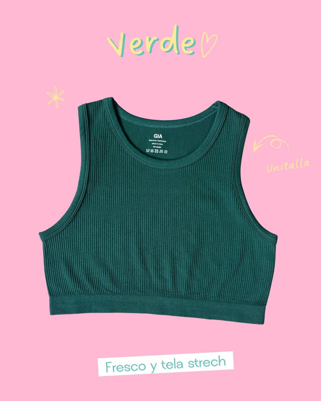 Crop top verde básico cuello circular - 5845VE