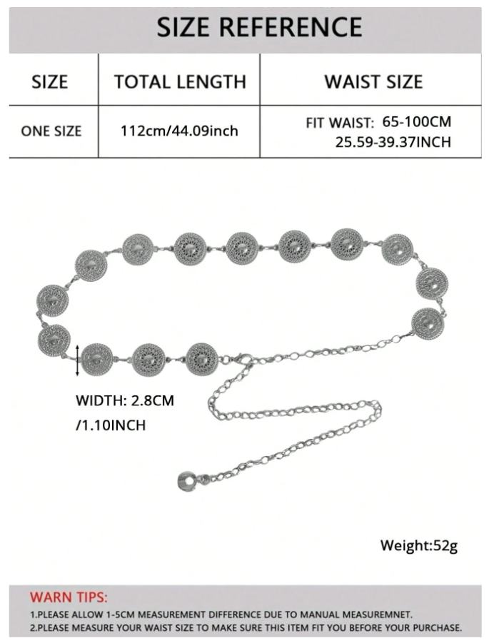 Cinturon plateado detalles circulares - 5851