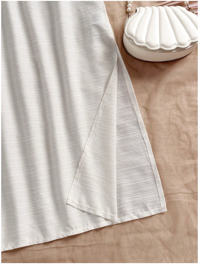 Vestido beige halter aberturas laterales - 5853