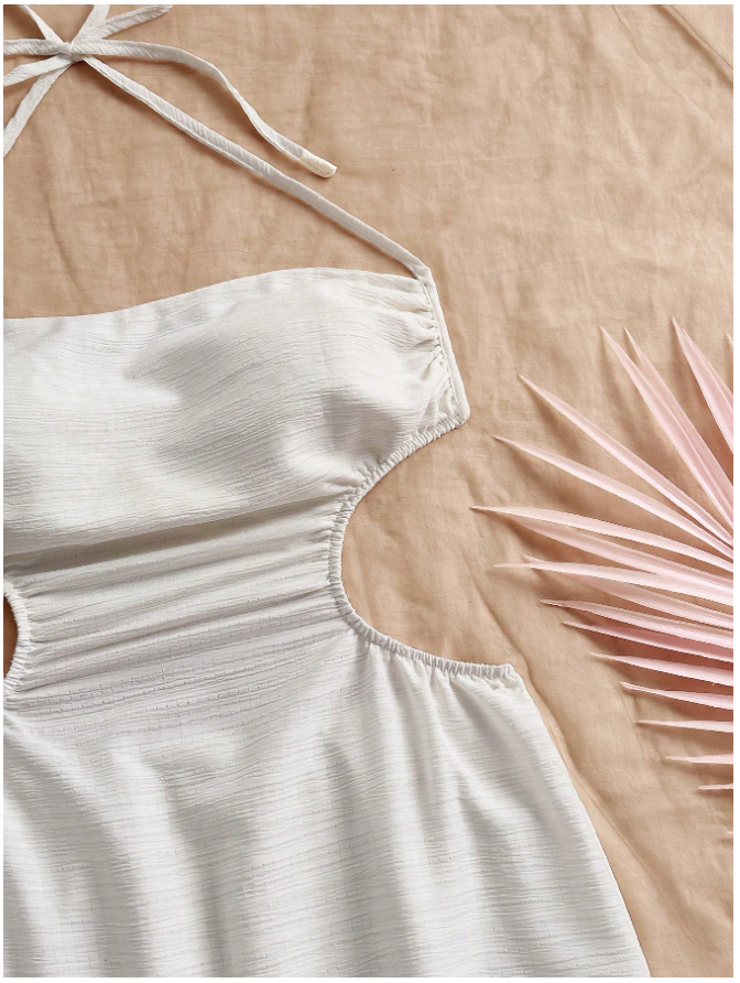 Vestido beige halter aberturas laterales - 5853