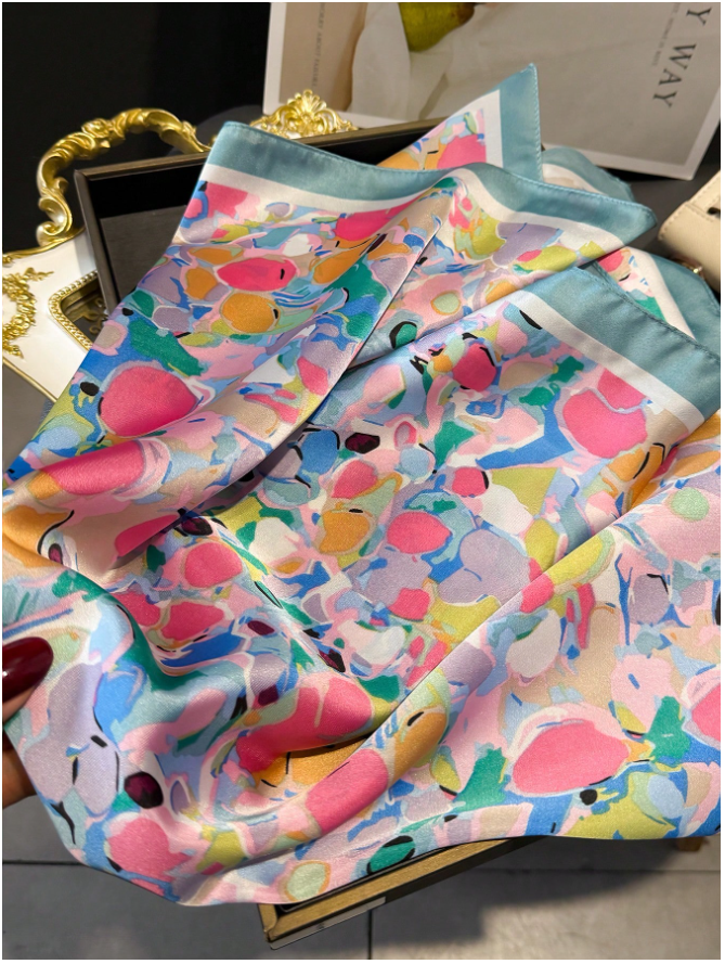 Pañuelo borde aqua estampado floral - 5855