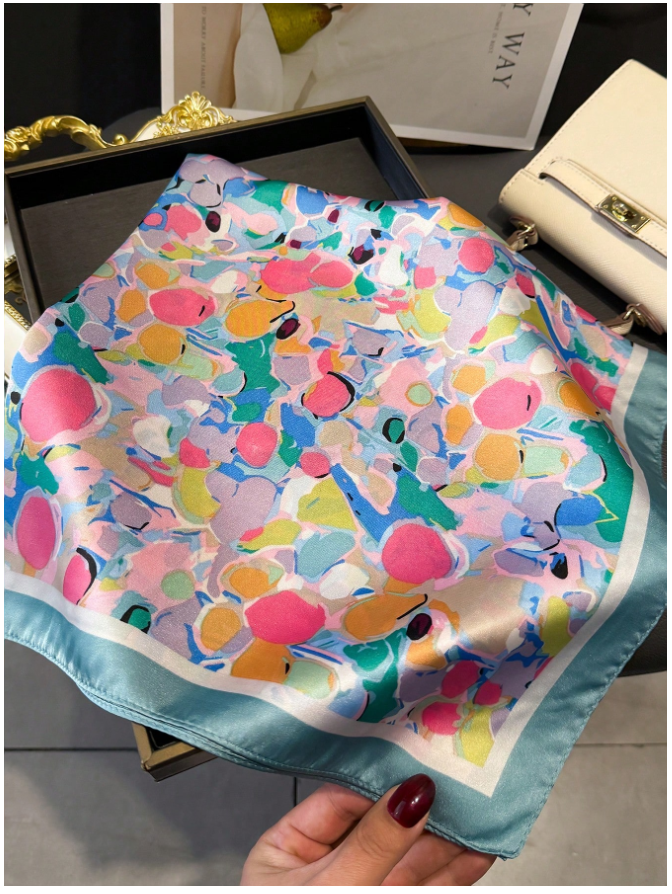 Pañuelo borde aqua estampado floral - 5855
