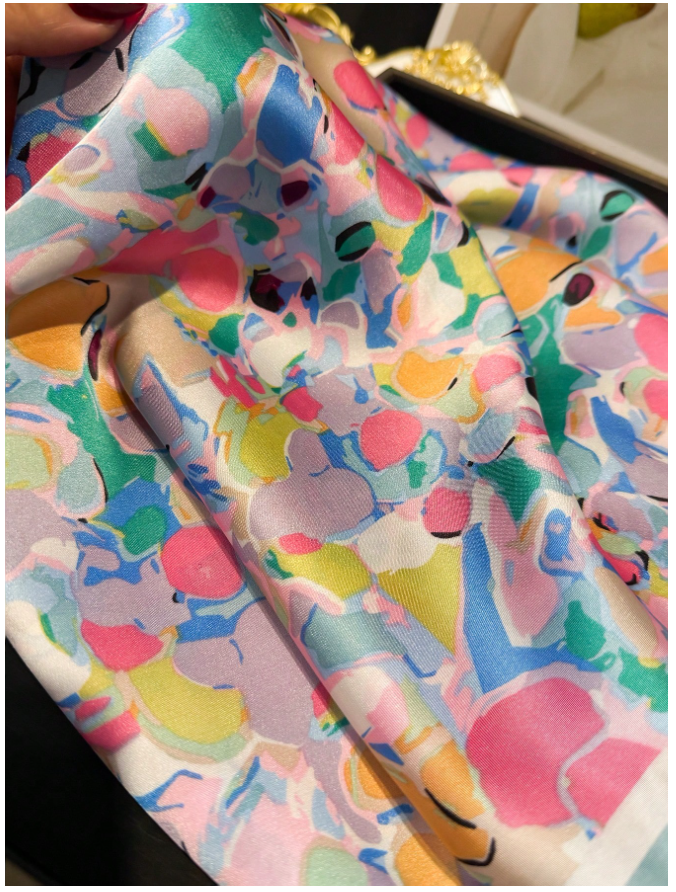 Pañuelo borde aqua estampado floral - 5855