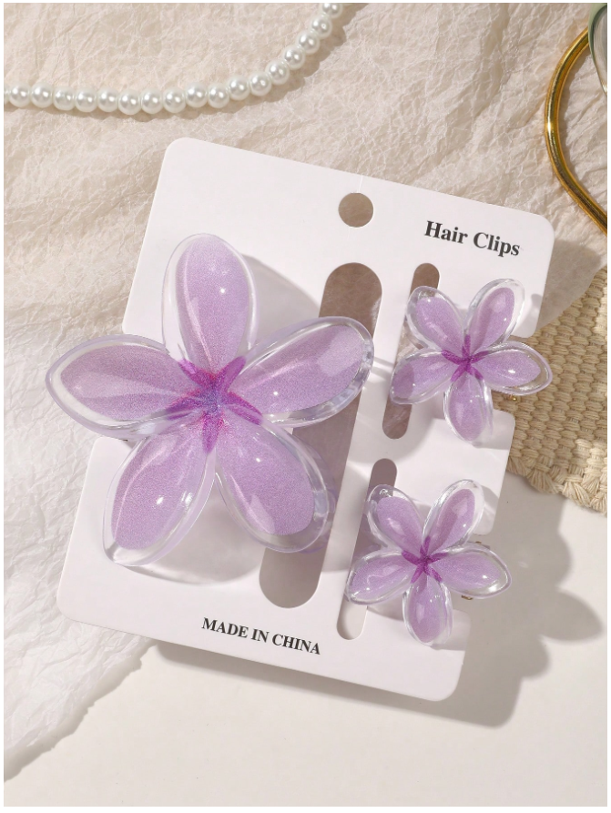 3 pack pinzas flores moradas - 5856