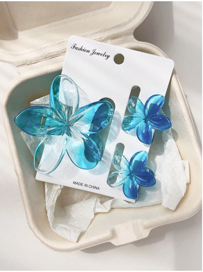 3 pack pinzas flores azules - 5857