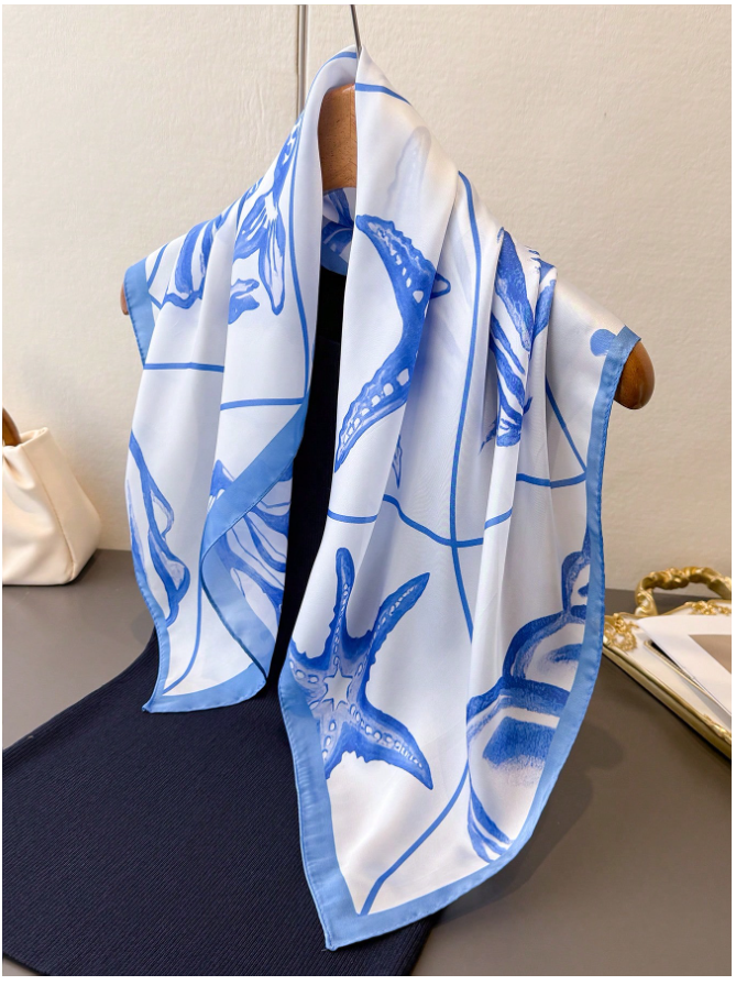 Pañuelo blanco estampados marinos azules - 5858