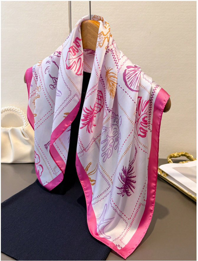 Pañuelo blanco estampados marinos rosa - 5859