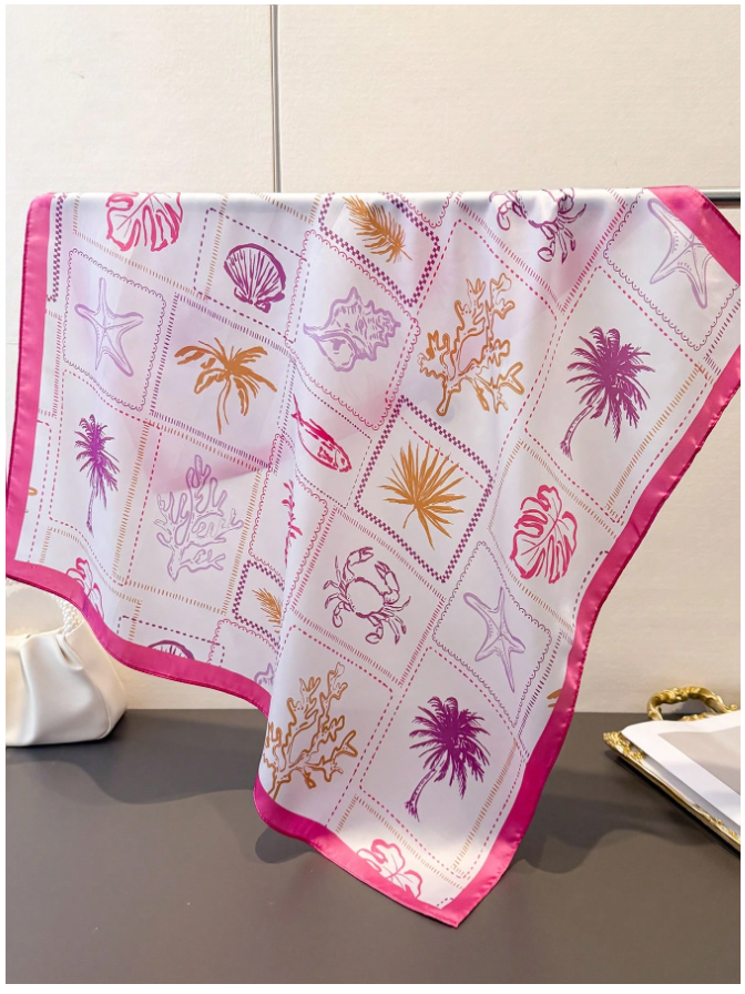 Pañuelo blanco estampados marinos rosa - 5859