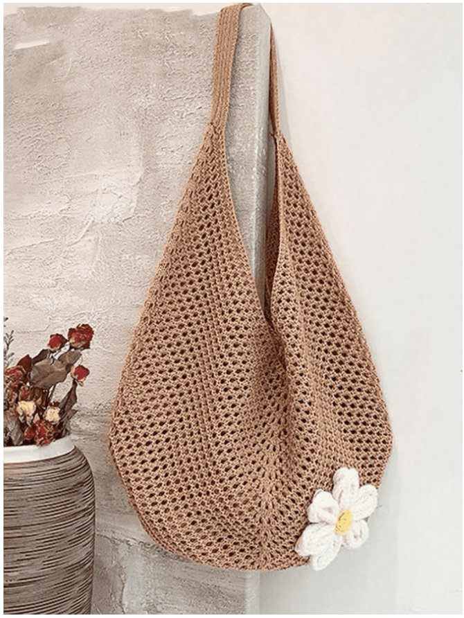Bolso playero estilo tejido con flor - 5861