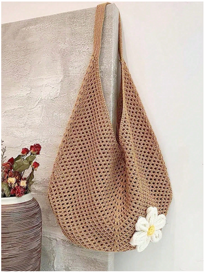Bolso playero estilo tejido con flor - 5861