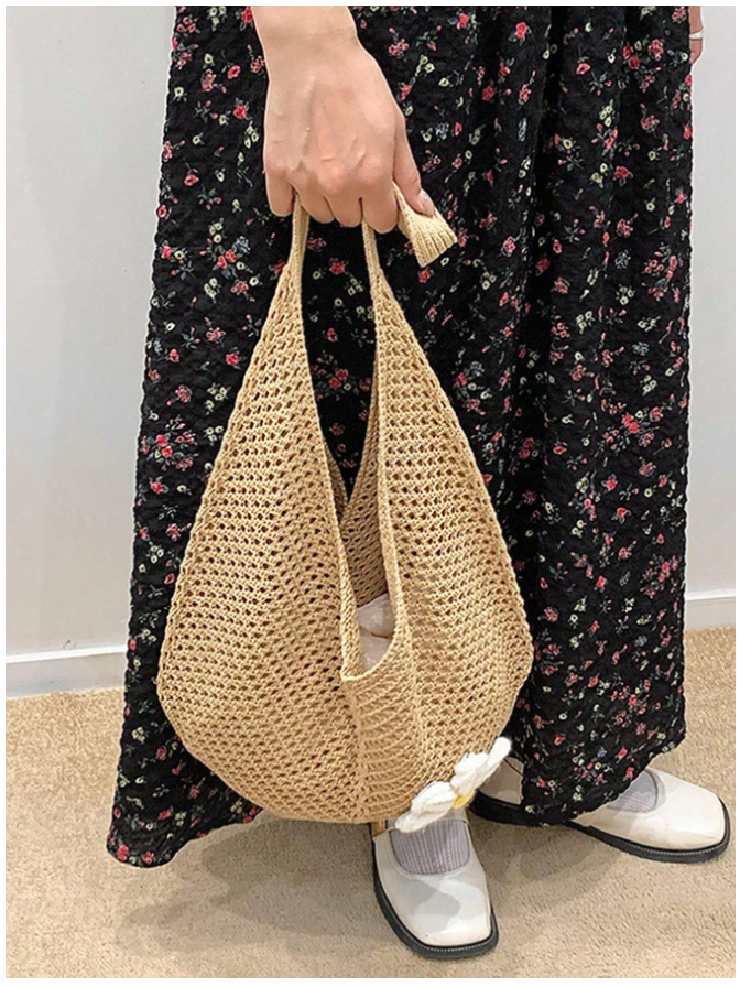 Bolso playero estilo tejido con flor - 5861