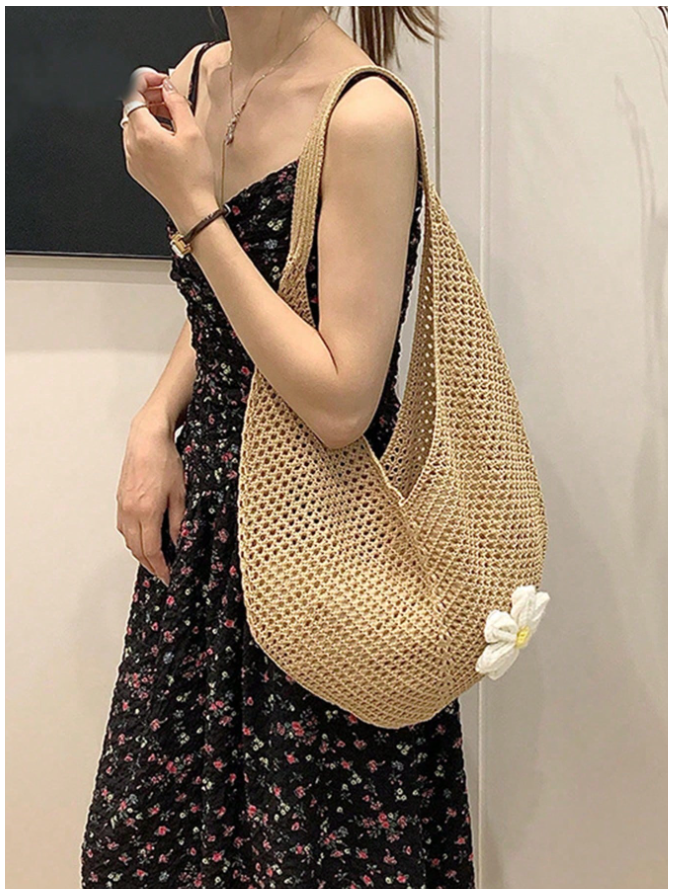 Bolso playero estilo tejido con flor - 5861