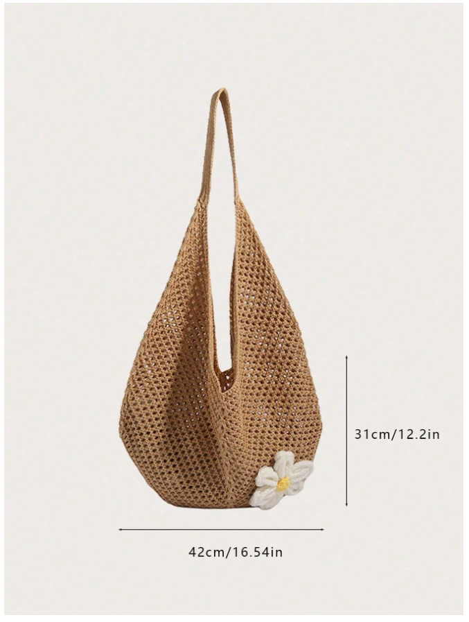 Bolso playero estilo tejido con flor - 5861