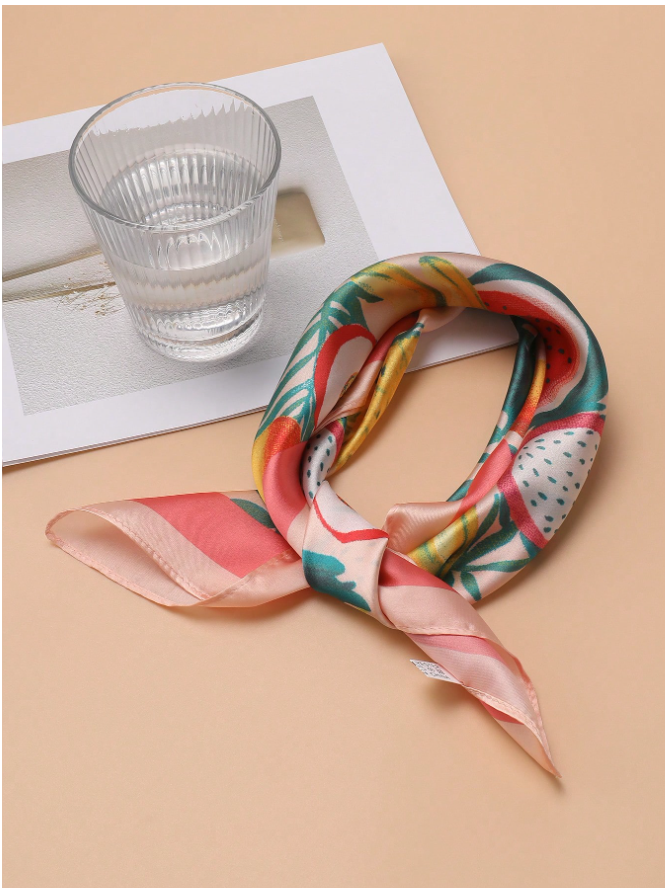 Pañuelo rosa estampado frutas tropicales - 5863