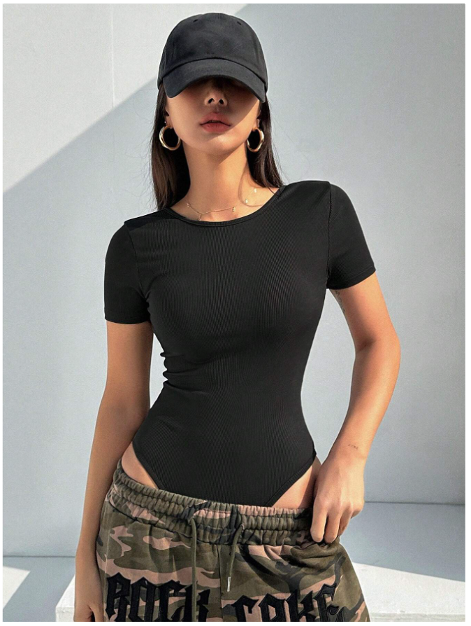 Bodysuit negro manga corta espalda descubierta - 5866