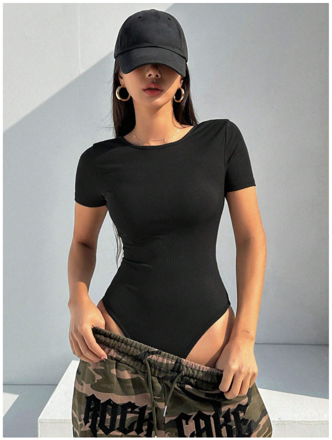 Bodysuit negro manga corta espalda descubierta - 5866