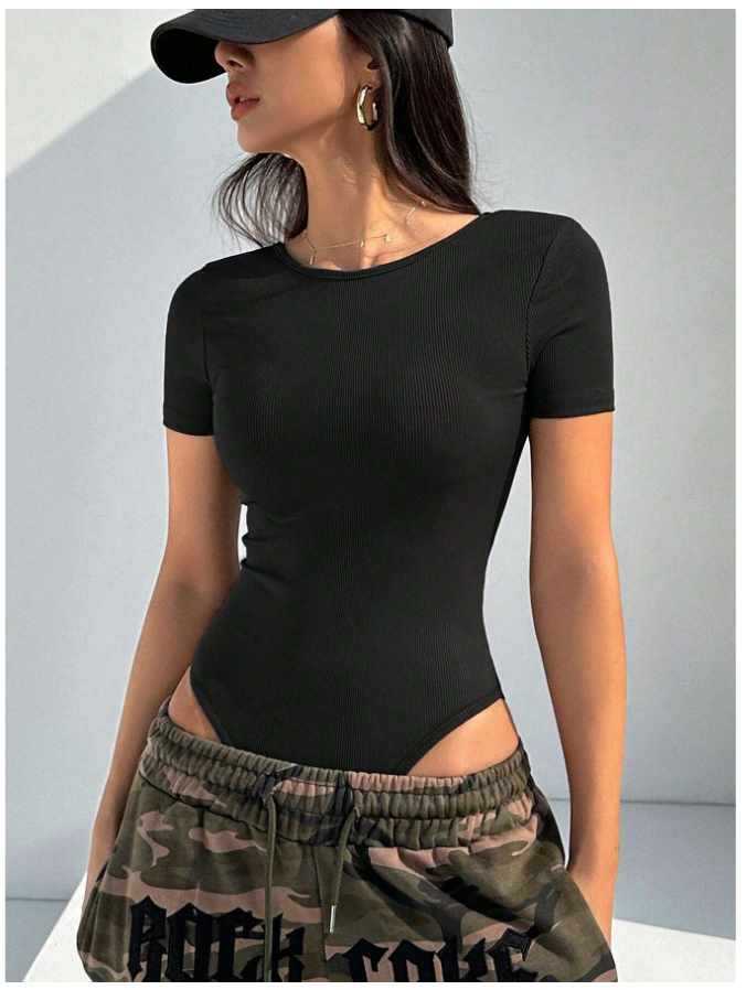 Bodysuit negro manga corta espalda descubierta - 5866