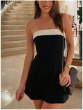 Vestido negro mini sin mangas con línea en contraste - 5875