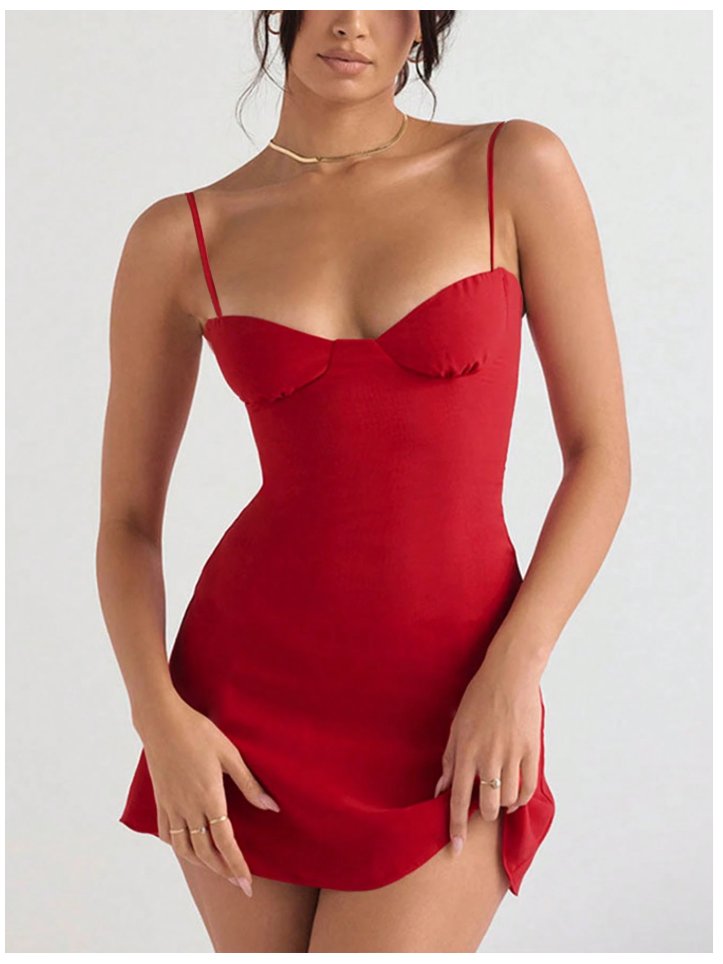 Vestido mini rojo de tirantes - 5877